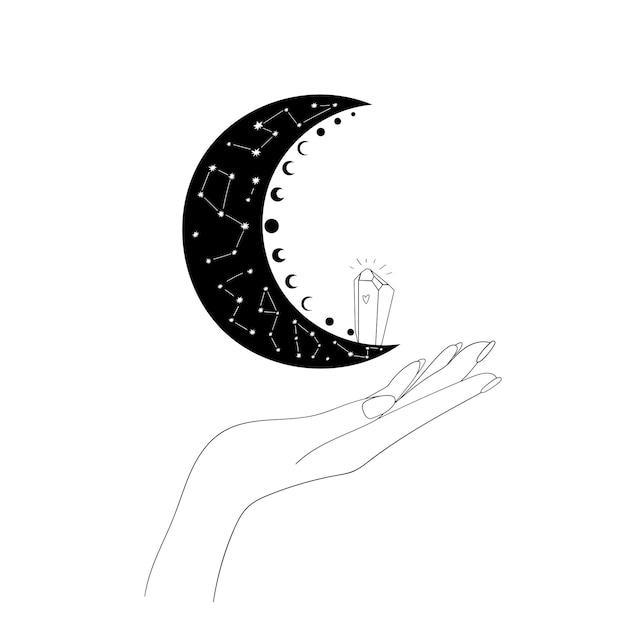 Vector hands moon and sun