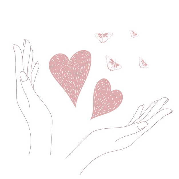 Vector hands mystic love hearts