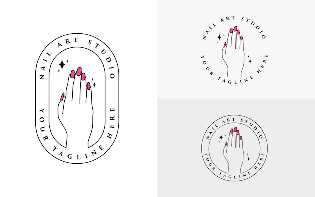 Vettore design del logo mani e unghie per lo studio di nail art