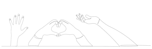 Hands outline one continuous line drawing isolated vector