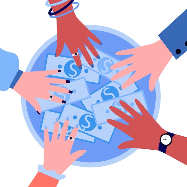 Vector hands of people taking money from circle shape