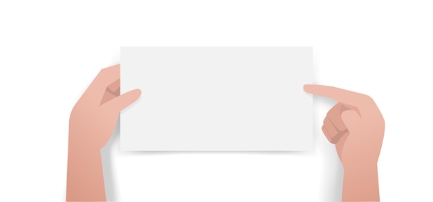 hands pointing and holding white empty paper isolated