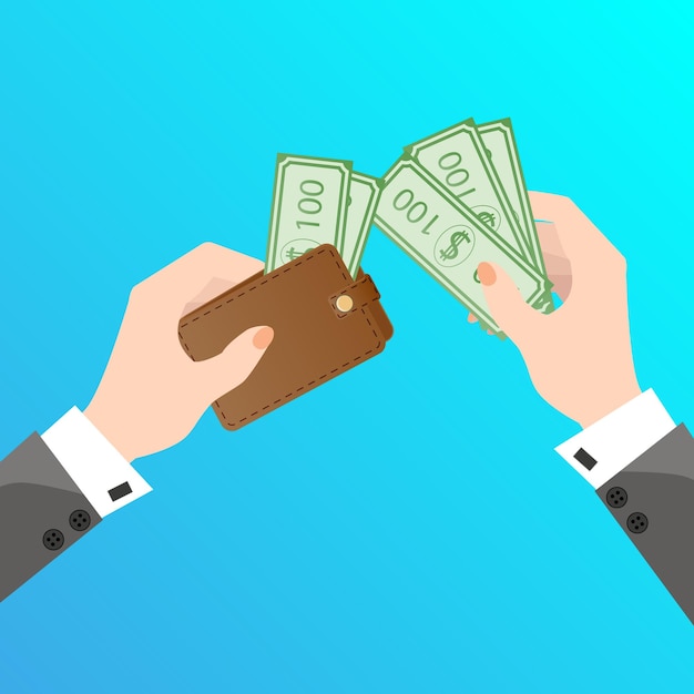 hands a purse and moneythe concept of business and finance bankingflat vector illustration