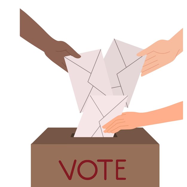 Vector hands put envelopes to vote illustration