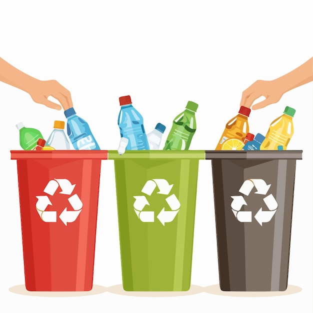 ベクトル hands_put_waste_in_recycling_bin_vector