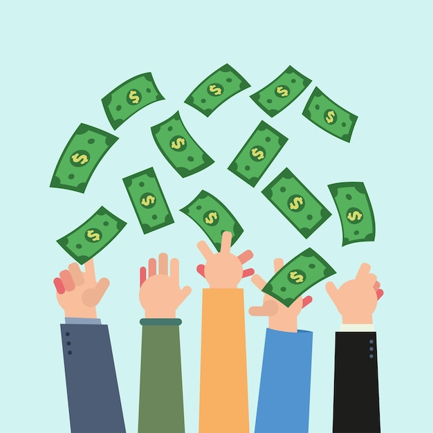 Hands reaching paper of money vector