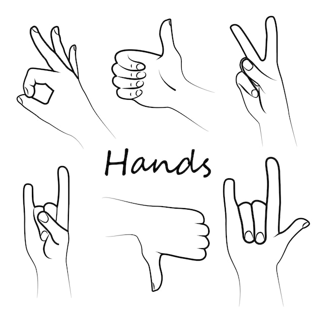 Hands set Hand drawn elements Line art