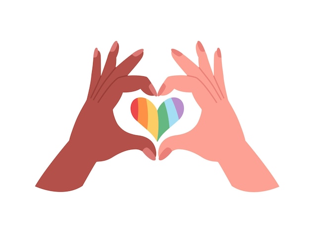 Mani che mostrano il cuore lgbtq love is love mese dell'orgoglio della comunità lgbtq