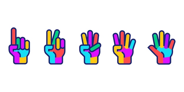 руки, показывающие цифры, количество жестов рук 1 2 3 4 и 5 векторная иллюстрация значка в модном мультфильме