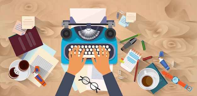 hands typing text writer