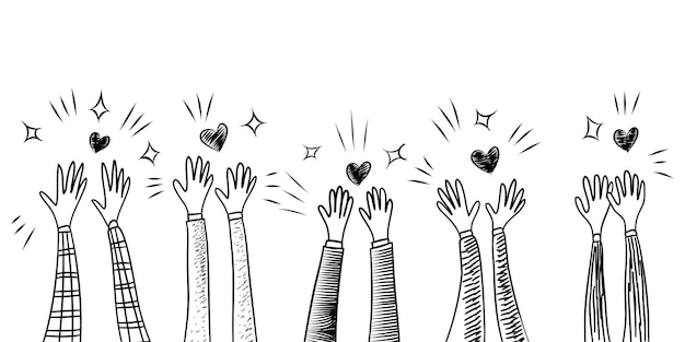 Hands up,Hands clapping with love. Give and share your love to people. Concept of charity and donation. doodle vector illustration