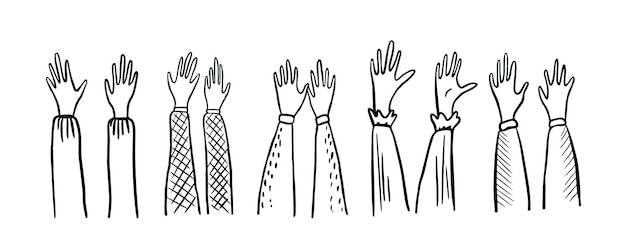 Руки вверх руки голосование руками аплодисменты лайкигруппа единомышленниковвекторная иллюстрация