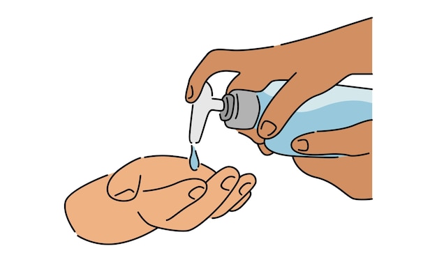 Hands using hand sanitizer pump dispenser