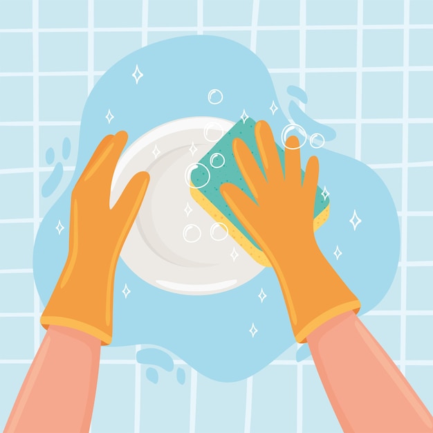 Vector hands washing a dish