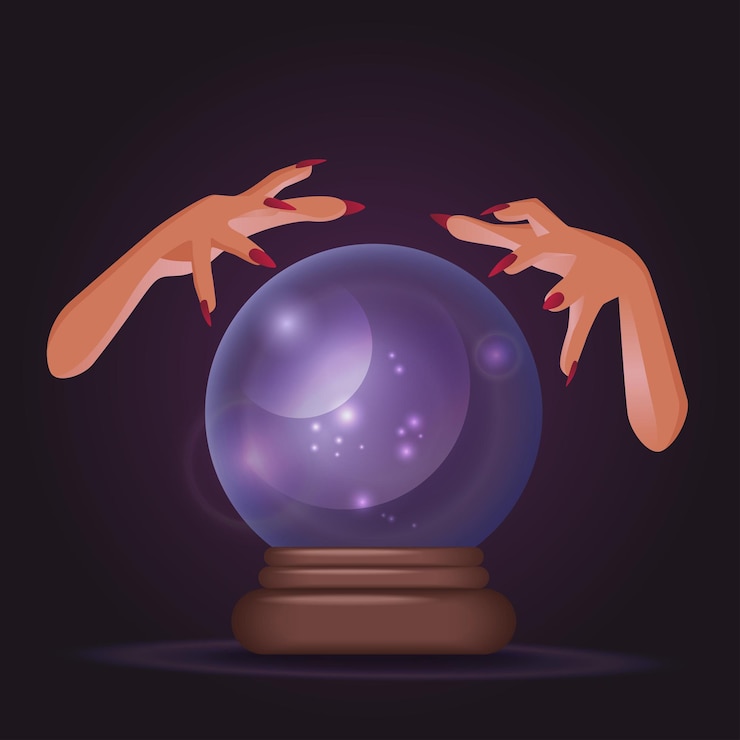 Vector hands of witch hands holding a crystal ball