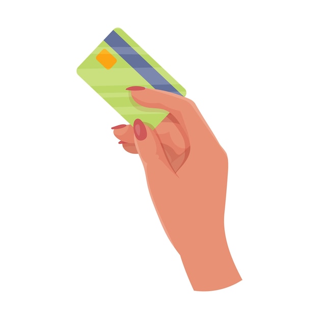 Hands with bank card Counting transferring giving receiving squeezing and showing money Payment for goods by credit card Charity Bank operations Vector illustration