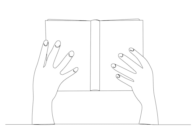 Vector hands with book continuous line drawing sketch vector