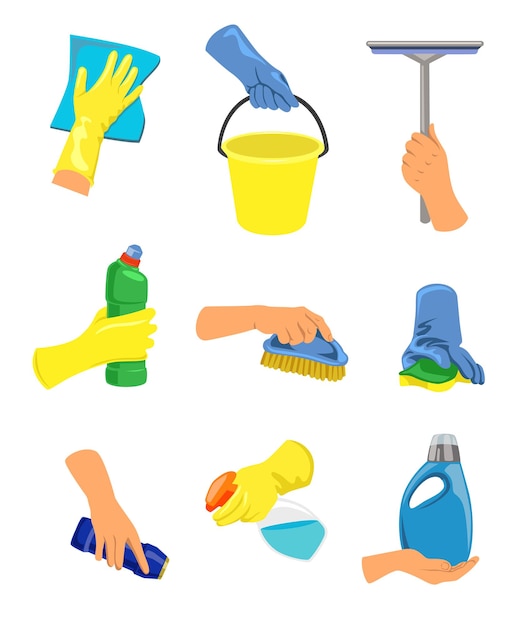 Hands with cleaning equipment illustration