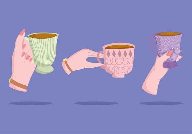 Vector hands with coffee cups