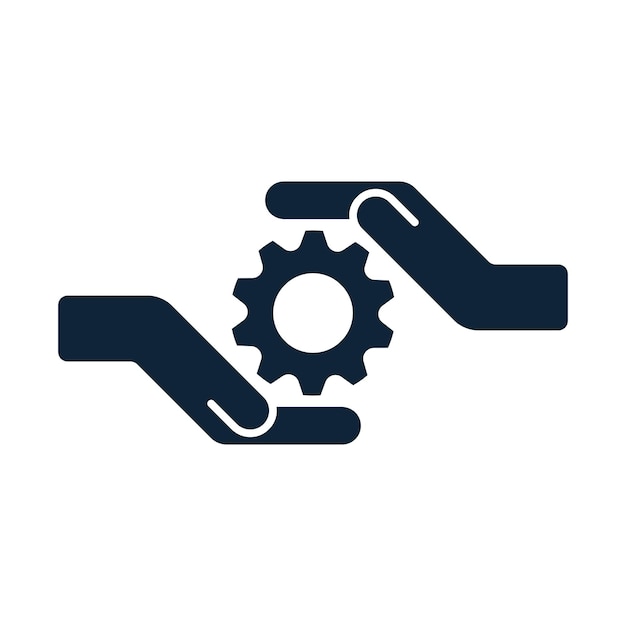 Hands with cog wheel or gear icon