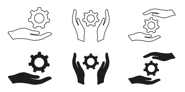 Hands with cogwheel or gear icon vector set.  Configure. Vector illustration eps10