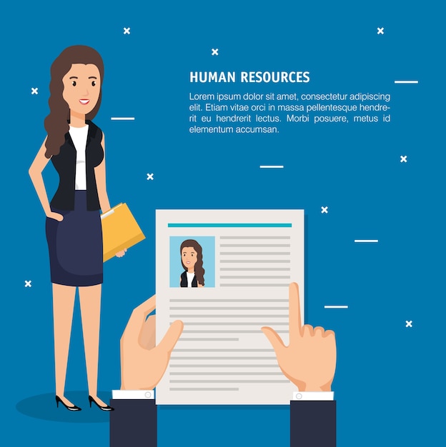 hands with curriculum vitae and woman 