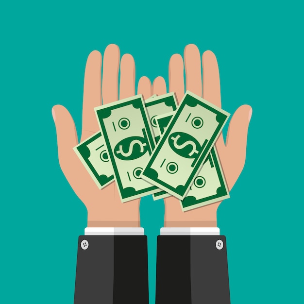 Hands with dollar banknotes