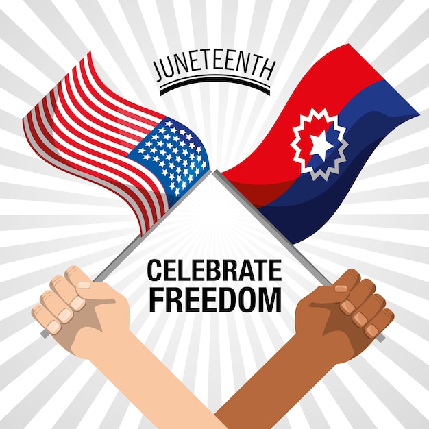 Mani con bandiere per celebrare la libertà juneteenth