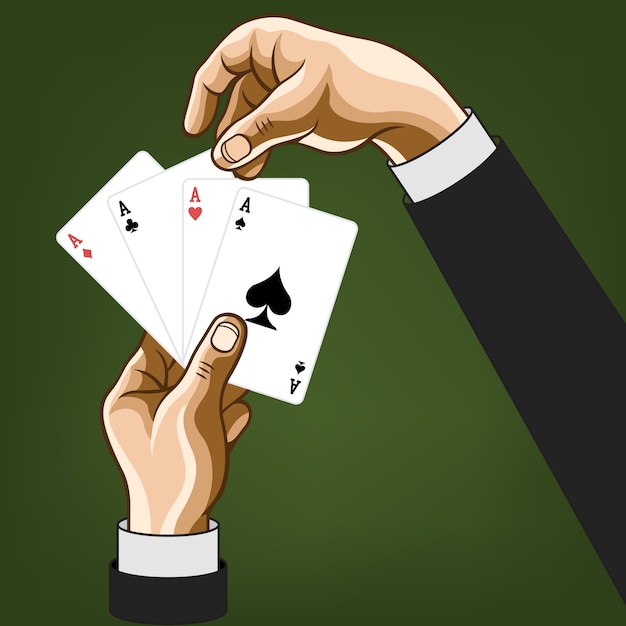 Vector hands with game cards. comic