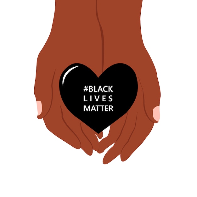 Hands with heart symbol as campaign for black lives matter. race equality. flat isolated on white background