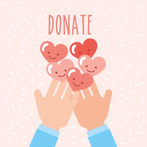 Hands with kawaii hearts love donate charity