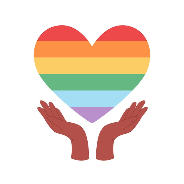 Hands with LGBTQ rainbow heart Love is love Pride month LGBTQ community