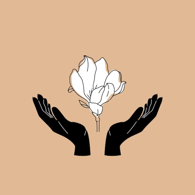 Hands with magnolia flower print for massage or yoga