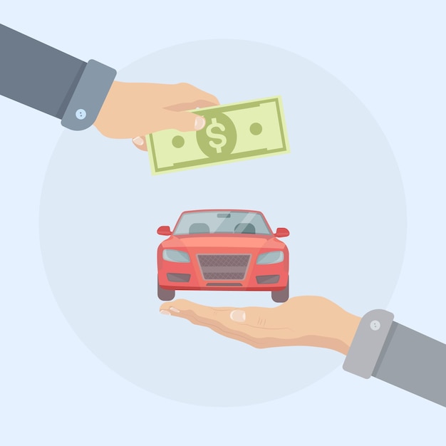 Hands with money and car illustration