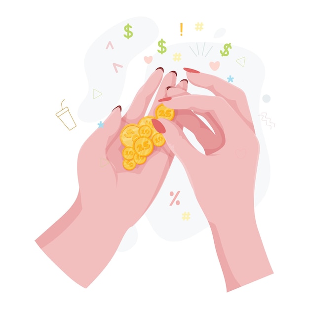 Hands with money Counting giving giving receiving squeezing and showing money Payment for goods Charity Banking operations with cash Vector illustration