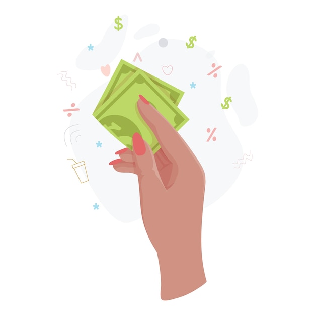 Hands with money counting giving giving receiving squeezing and showing money payment for goods charity banking operations with cash vector illustration