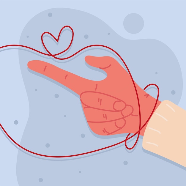 Vector hands with red string of destiny