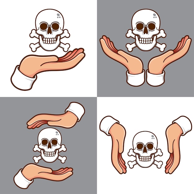 Vector hands with the skull head bones set