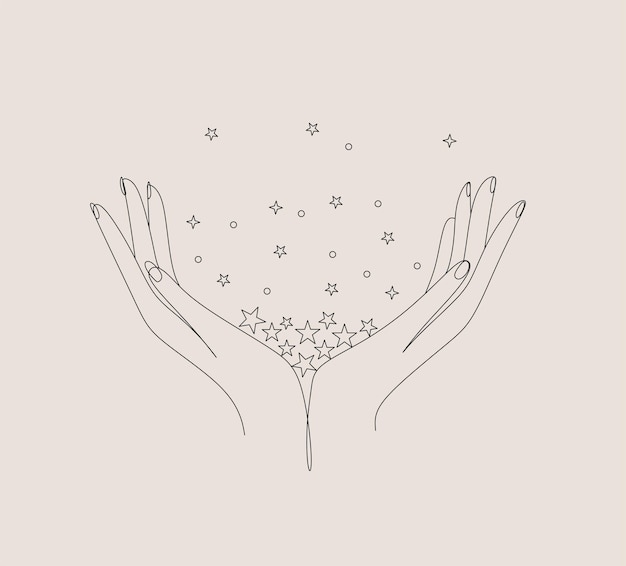 Hands with stars line art logo