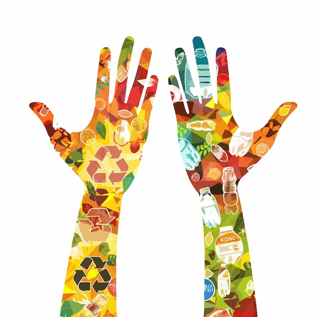 Vettore hands_with_trash_and_recycle_sign_vector