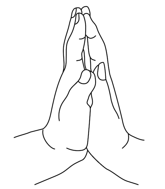 Hands womans palm is attached to mans palm gestures Tenderness love and passion Line drawing Vector