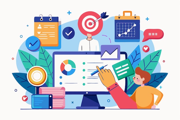 タスクボード 目標設定とモチベーションを中心に進を追跡するためにコンピューターを使用するタスクボード ターゲット設定とモティベーション 未来のビジョン