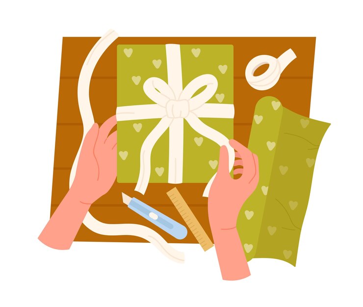 Vector hands wrapping the gift box
