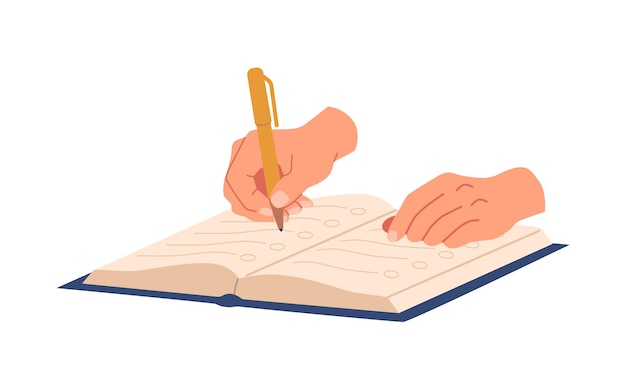 手書きメモ 人間のキャラクター 手のひら ペンを持つ 日記でライフストーリーを共有 Todo リストまたは作業を記入