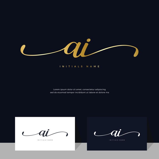 Handschrift Initiaal van letter AI AI vrouwelijk en schoonheidslogo-ontwerp op gouden kleur