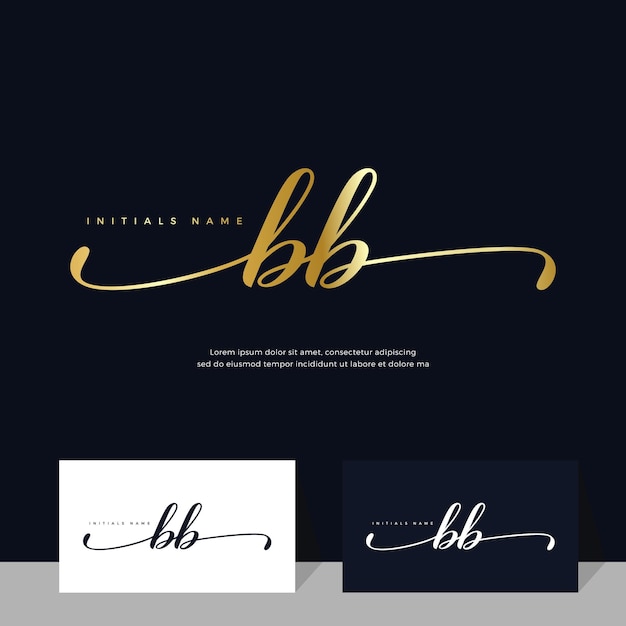 Handschrift Initiaal van letter BB B vrouwelijk en schoonheidslogo-ontwerp op gouden kleur