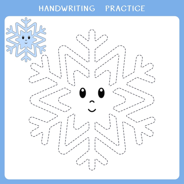 Handschrift oefenblad met schattige sneeuwvlok voor kinderen