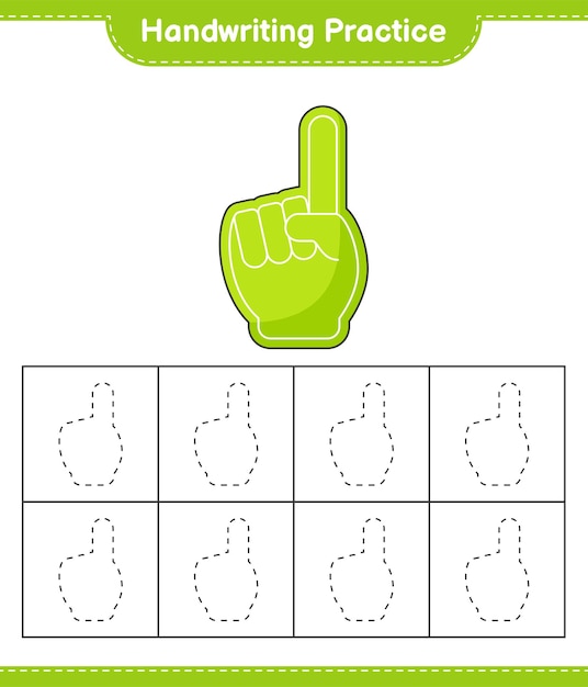 Handschrift oefenen. Traceerlijnen van Foam Finger. Educatief kinderspel, afdrukbaar werkblad, vectorillustratie