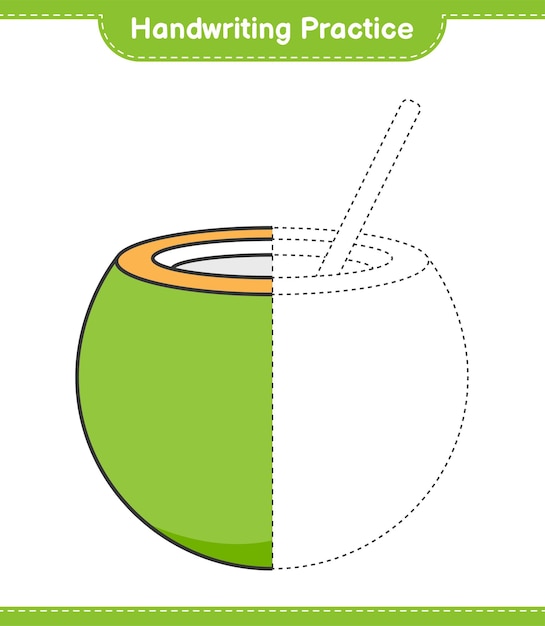 Handschrift oefenen. Traceerlijnen van Kokosnoot. Educatief kinderspel, afdrukbaar werkblad, vectorillustratie