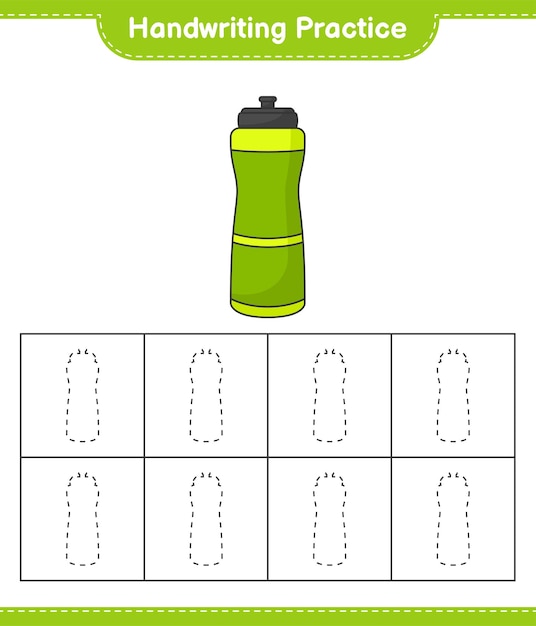Handschrift oefenen. Traceerlijnen van Sport Water Bottle. Educatief kinderspel, afdrukbaar werkblad, vectorillustratie